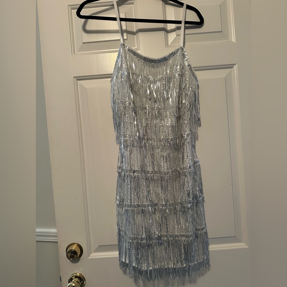 SHEIN Silver Sequin Fringe Dress women’s medium